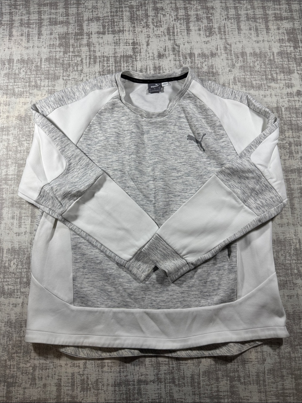 Puma Men's Heather Gray and White Crew Sweatshirt